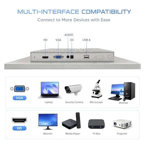Image of 21.5 Inch Capacitive Multi-Touch Screen Industrial Monitor, 16:9 FHD Display 1920 x 1080P, Built-in Speakers, USB, VGA& HD Ports, Digital Signage Displays and Player for Advertising