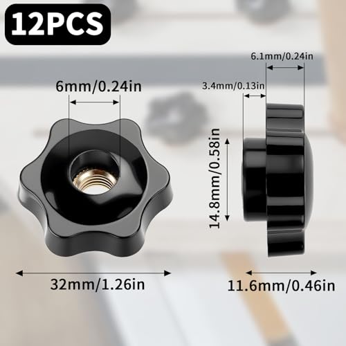 TXXATX 12 Stück Sterngriffmutter M6 Rändelmutter Äußerer Durchmesser 32 mm Sterngriff M6 Knebelmutter Abschließbar Sternmutter Spannknopf für Werkzeugmaschinen Fitnessgeräte Möbel DIY-Modellbau