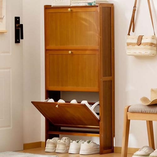 Meuble à chaussures en bambou et rotin tressé pour entrée étroite