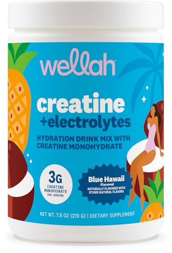 Image of Wellah Creatine + Electrolytes Powder (Blue Hawaii) 30 Servings - Hydration Drink Mix with 3g of Creatine Monohydrate