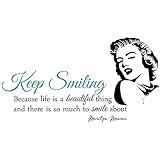 Inspirational Quotes Vinyl Wall Stickers Keep Smiling Because Life is a Beautiful Thing, Modern...