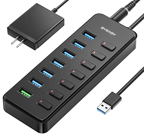 BYEASY-7-in-1-Multiport-USB-Hub-with-BC12-Smart-Charging-Port-Powered-USB-30-Hub-with-5V3A-Power-AdapterUSB-Data-Splitter-with-Individual-Indicator-for-Notebook-Laptop-Tablet-USB-Flash-Drives-PC