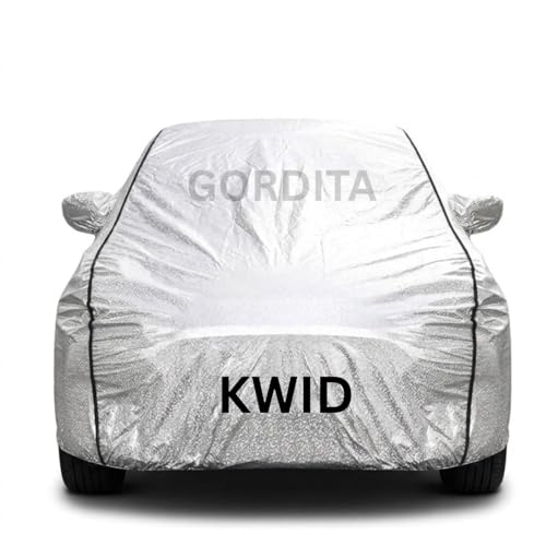 Image of Waterproof Car Body Cover for Kwid All Weather Protection Comes with Inner Cotton Lining & Triple Stitched with Mirror & Antenna Pocket Belt & Elastic Fit Metallic Silver with Black Piping2