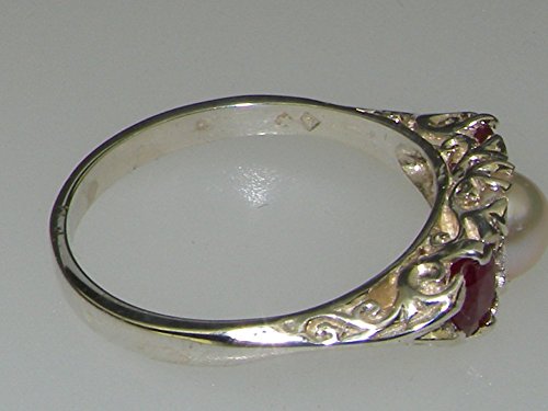 925 Sterling Silver Cultured Pearl And Ruby Womens Promise Ring - Size 6.5 #TOP4