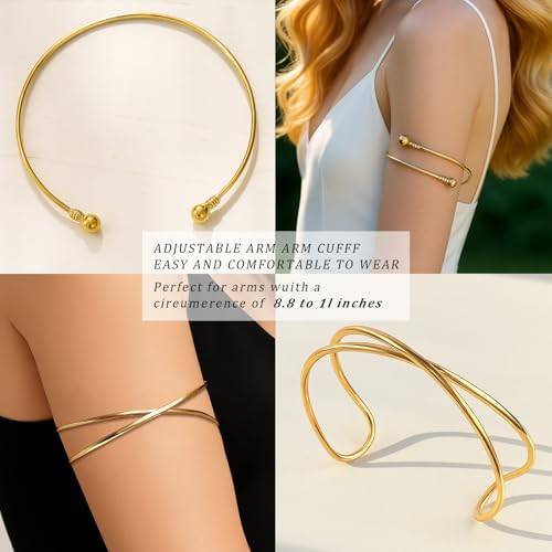 6 Piece Gold Arm Cuff Jewelry for Women, Minimalist Arm Cuff Bracelet, Open Adjustable Upper Arm Bangle Bracelet, Upper Arm Cuff Jewelry for Women, Trendy Adjustable Cuff Bracelet for Summer3