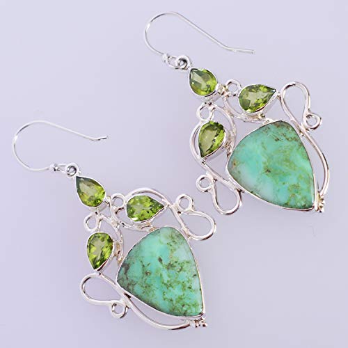 Boucles d'oreilles argent 925 chrysoprase péridot anti-allergie légères RI-5268