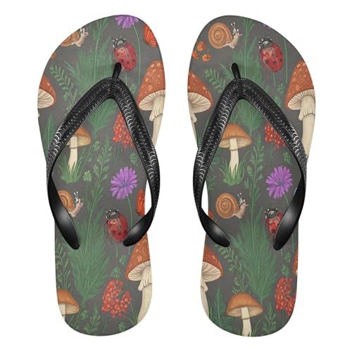 Burbuja Mushrooms Snails Herb Flip Flops for Women Men, Soft Thong Sandals Rubber Slippers for Pool Beach Essentials