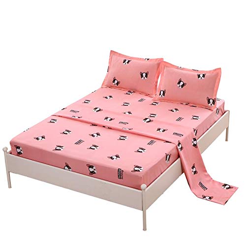 SDIII 4PC Dog Bed Sheets Queen Size Pink Color Animal Bedding Sheet Sets Flat Fitted Sheet for Boys Girls and Kids