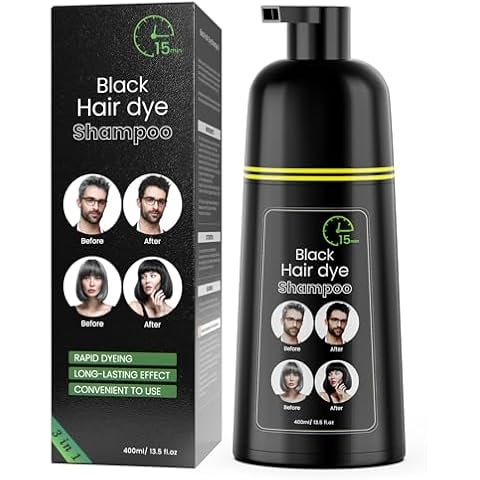 COSMTEK Black Hair Dye Shampoo, Semi-Permanent 3 in 1- 100% Grey Coverage DEXE(14 Fl oz) Cover