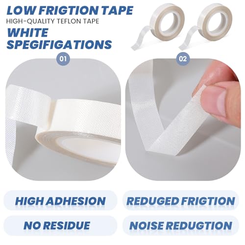 Image of 2 Rolls Low Friction Tapes White Low Friction Drawer Slide Tape Abrasion Resistant Surface Protection Tapes Feet Drawer Slide Tape 1 /2 Inch x 33 Feet for Wood Cabinet Curtain Furniture