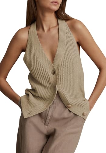 Image of Womens Button-Front Sweater Vest Top V Neck Sleeveless Knit Tank Fitted Halter Raceback Cardigan Vest
