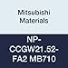 Mitsubishi Materials NP-CCGW21.52-FA2 MB710 CBN CC Type Petit Tip Positive Turning Insert with Hole, Rhombic 80?, Grade MB710, FA Honing/No Wiper, 2 Tip, 0.031" Corner Radius