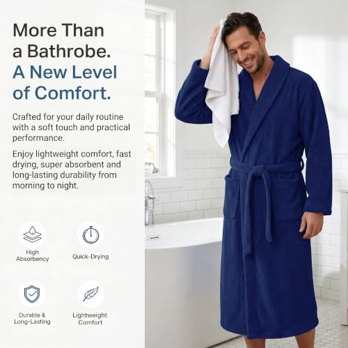 Image of PJGGZ Men's Shawl Collar Bathrobe, Soft Long Towel Robe for Men - Super Absorbent Quick Dry yet Warm