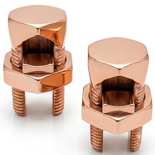 OHLECTRIC Size #2 Copper Split-Bolt Connector 2 AWG (2-Pack) Heavy-Duty Electrical Wire Splicing Terminal, High-Conductivity Metal Grounding Split Bolts, Clamps for Grounding Wire