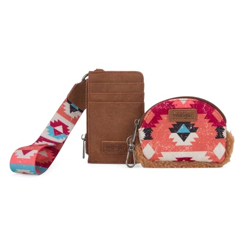Image of Wrangler Western Keychain Wristlet Wallets for Women Dual Pouch Wristlet Sherpa Coin Purse for Women Keychain Card Holder WG166-W0051BR