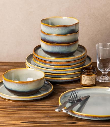 Image of TheTerra Ceramic Dinnerware Set for 8, 24-Piece Plates and Bowls Set