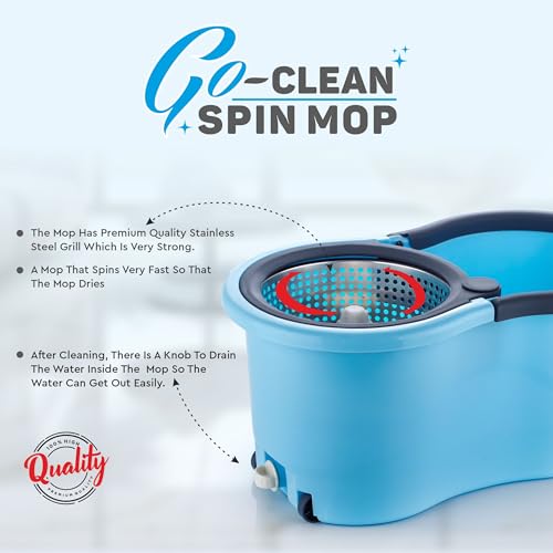 Image of KAVIRA Spin Mop, Easy Wheels & Big Bucket with Microfiber Refills, Floor Cleaning Mop with Bucket, Pocha for Floor Cleaning, Mopping Set (Mop Bucket), Blue
