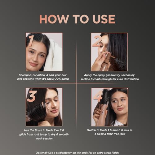 Image of Bblunt WET-TO-DRY AIR SMOOTHENING BRUSH + INSTANT SMOOTH ANTI-FRIZZ SPRAY | Effortlessly Transforms Hair from Wet to Dry | Instant Frizz-Free Hair with Glass-Like Shine | Co-created with Tarini Peshawaria