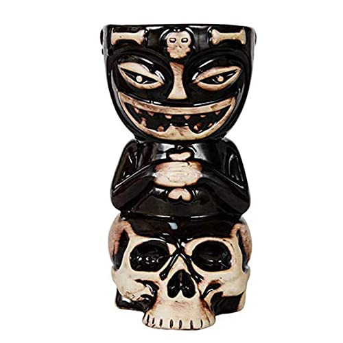 Wued Tiki Mug Tiki Glassware Skull Doll Mug for Tiki Fans Collection,Tiki Bar Party Barware,Ceramic,17.5 Ounces