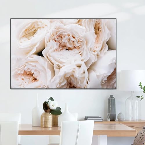 Art mural fleurs blanches peinture sur toile grand format encadré