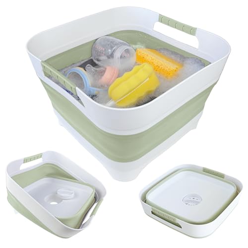 Image of GIMWA Wash Basin for Baby Bottles, Versatile Wash Tub for Kitchen, RV, Outdoor Camping Sink, Sturdy Bottle Tub Easy to Clean (Green)