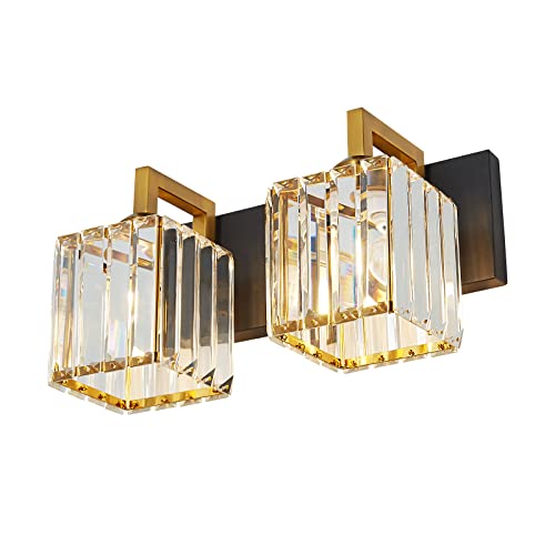 ZHLWIN Modern Crystal Bathroom Vanity Light 2-Lights Black Modern Crystal Wall Lamp Bathroom Modern Crystal Vanity Lighting