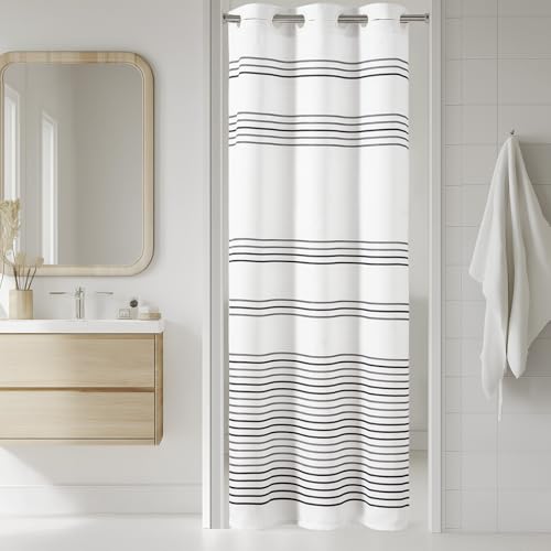 jinchan Small Stall Shower Curtain 36x72 inches Black and White Modern Farmhouse Striped Waterproof Fabric Shower Curtains for Bathroom with 7 Hooks Machine Washable 36"W x 72"L (Pack of 1)