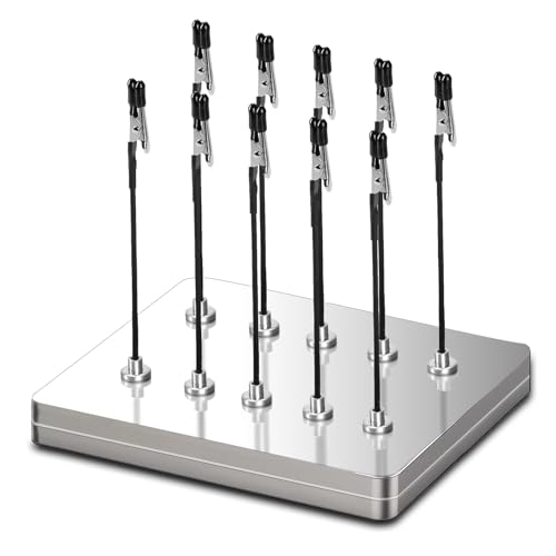 Metal Painting Stand Base Holder Set. INCL 10 PCS Magnetic Bendable Alligator Clip. Modeling Tools for Airbrush Spray for Gundam Hobby Model Parts Assemble.(Silver)