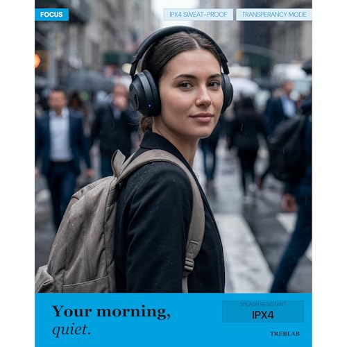 Image of TREBLAB Z7-Pro Noise Cancelling Over Ear Headphones Wireless Bluetooth | Hybrid ANC -30dB, 38H Battery, Transparency Mode, Foldable with Case, Multipoint BT 5.3, Gaming Mode 65ms, USB-C, AUX