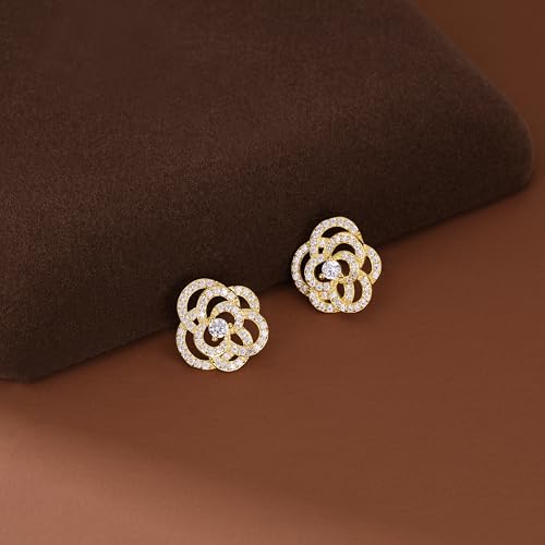 SLUYNZ Solid 925 Sterling Silver CZ Flower Wedding Earrings Stud for Women Teens 1.5CM Camellia Flower Stud Earrings Bridal4