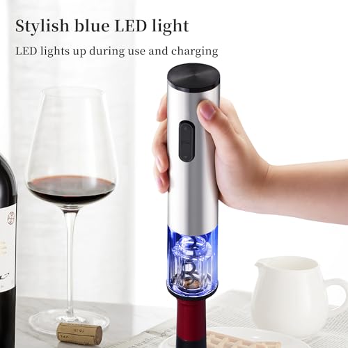VinoLux Electric Wine Opener – Battery Operated Corkscrew with Foil Cutter, Stainless Steel Shell, LED Light & Transparent Window for Easy Cork Removal - Image 5