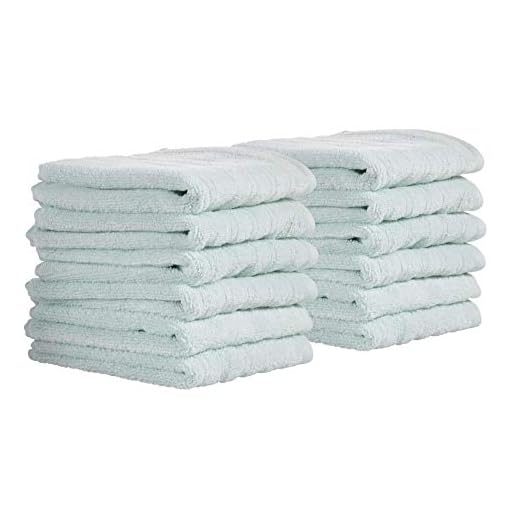 iDesign Ribbed Juego de 12 baño, algodón pequeñas con diseño de Rayas, Set Suaves para Manos y Cara, también como Toallas de Ducha o bañera, Azul Claro, 33,0 cm x 0,3 cm