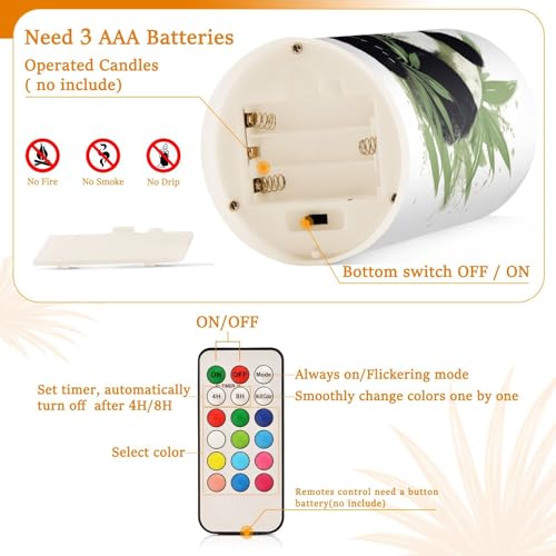 Image of Panda & Bamboo Flameless Candles, Flameless Candles with Remote Set of 2, Flameless Candles Battery Operated, Pillar Candles Home Decoration, Christmas, Party
