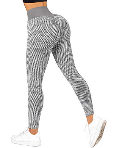 MOOSLOVER Women Scrunch Butt Lifting Workout Leggings Textured High Waist Anti Cellulite Yoga Pants(L,Grey-3)