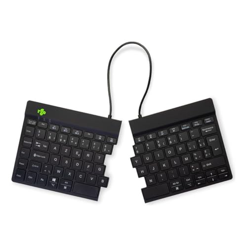 R-Go Split, Teclado ergonómico, Bluetooth 5.0, con Software Anti-RSI, AZERTY Bélgica, diseño ergonómico con Teclado Dividido, Compatible con Windows/Microsoft/Linux/Mac, Negro
