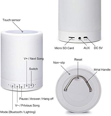 Touch Bedside Lamp with Bluetooth Speakers, Touch Sensor Control LED Night Light, Dimmable Warm Night Light & Colorful Lights, Portable USB Rechargeable Night Light