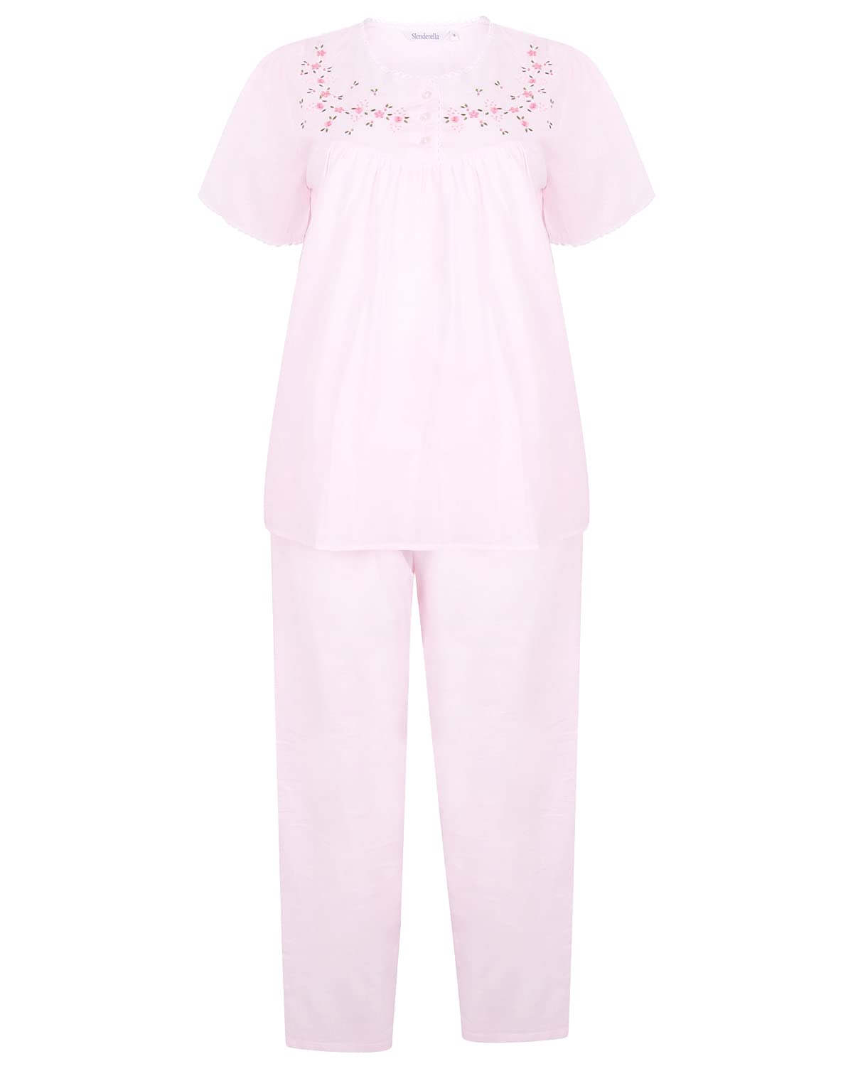 Slenderella PJ3271 Women's Pink Cotton Embroidered Pyjama Set XXLarge