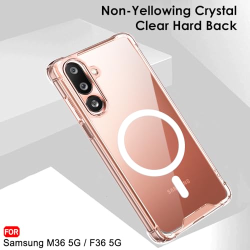 Image of TheGiftKart ShockProof Ultra-Hybrid Back Cover Case for Samsung Galaxy M36 5G / F36 5G Compatible with MagSafe | 360 Protection | Crystal Clear Hard Case for Samsung M36 / F36 5G (Transparent Bumper)