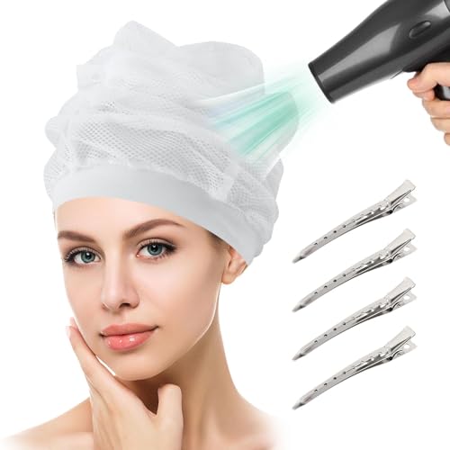 Net Plopping Cap for Drying Curly Hair Diffuser Cap for Curly Hair Djustable Net Hairs Plopping Bonnet Curlys Hairs Bonnet Nets Ploppings Caps for Fast Drying (White Size:45x30cm/17.72 x 11.81inch)