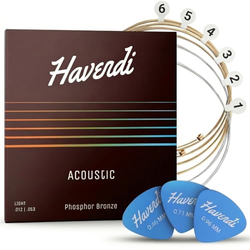 HAVENDI Gitarrensaiten I Gitarrensaiten Westerngitarre für brillante Klangqualität I Langlebige Stahl Saiten mit Phosphor Bronze Ummantelung inkl. 3 Plektren