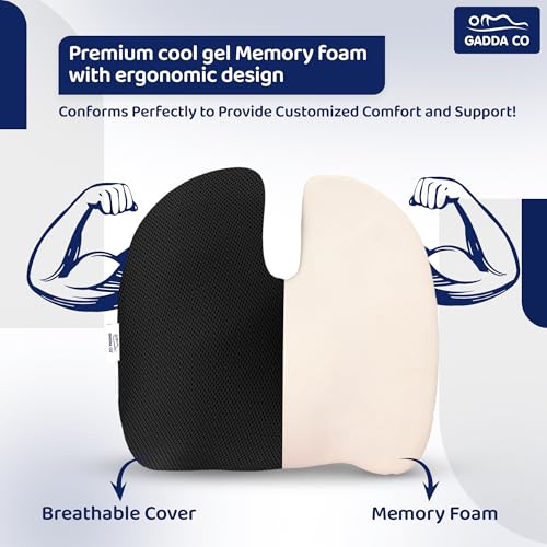 Image of GADDA CO Orthopedic Coccyx Seat Cushion for Tailbone Pain Relief | Memory Foam Ergonomic Cushion for Sciatica & Back Pain | Office & Home Chairs | Supports Upto 120 Kg | Mesh Black | 2-Year Warranty