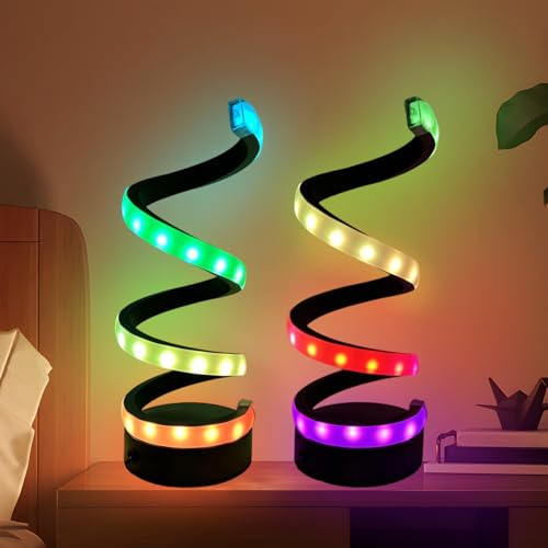 Juego de 2 lámparas de mesita de noche negras regulables con 3 colores, lámpara de mesa LED en espiral colorida trenzada, luz nocturna decorativa, luz de escritorio alimentada por USB, lámpara de