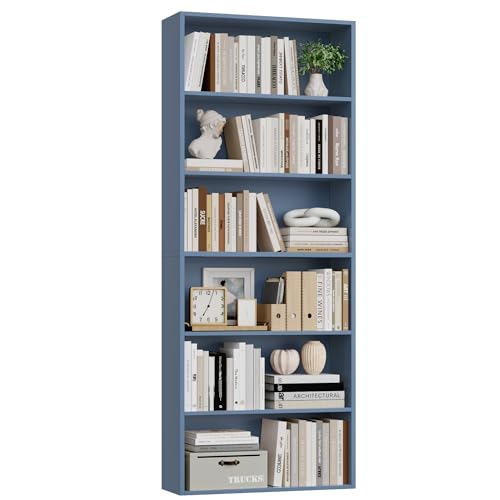 FOTOSOK 6-Tier Open Bookcase and Bookshelf Freestanding Display Storage Shelves Tall Bookcase for Bedroom Living Room and Office Blue