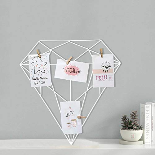 Image of Art Street White Color Diamond Shape DIY Metal Photo grid wall for photo hanging, wall decoration and display (size- 42 x 40 cm) -Photo clips included