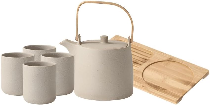 Premium Japanese Tea Set Made of Clay and Porcelain Vintage Style Kung Fu Teapot Set with Strainer Includes 1 Ceramic Teapot 4 Tea Cups and 1 Tea Tray Ideal for Tea Lovers