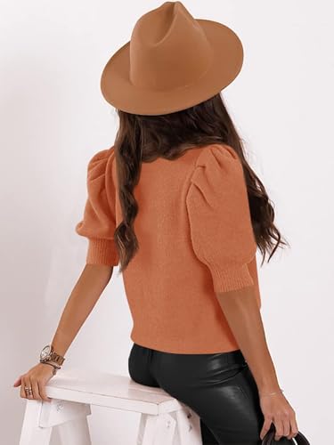 Image of Womens Puff Short Sleeve Sweater Tops 2026 Spring Summer Trendy Casual T Shirts Blouses