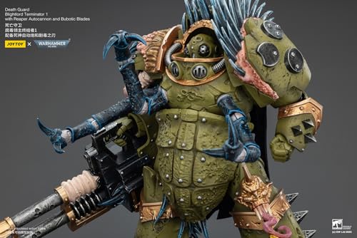 Image of JOYTOY Death Guard Warhammer 40k 1 /18 Action Figure Death Guard Blightlord Terminator 1 with Reaper Autocannon and Bubotic Blades Collectible Gifts,Toys for Kids 15+ and Adults 4.8-inch