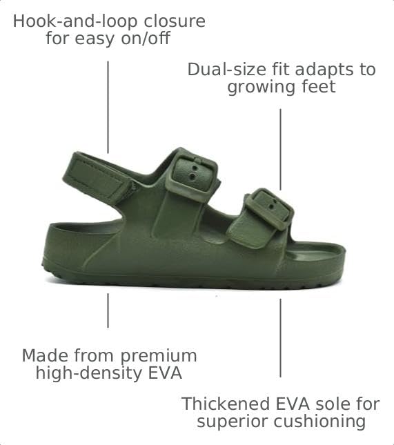 Image of Toddler Sandals Dual-sized Adjustable Buckle Boys & Girls | Non-Slip Easy On /Off,EVA Flat Open Toe Lightweight Summer Sandals - Perfect for Beach, Pool or Playground, Toddler Little Kid