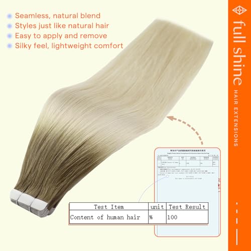Image of Full Shine Tape in Extensions, 18 Inch Ash Brown to Ash Blonde | 50g 20 PCS, Invisible Tape in Human Hair Extensions, Straight Texture, Lightweight Comfort, Length Upgrade, Formal Styling