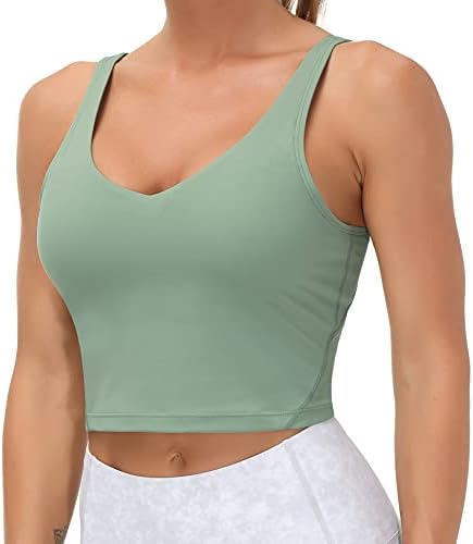 Women’s Longline Sports Bra Wirefree Padded Medium Support Yoga Bras Gym Running Workout Tank Tops (Jasmine Green, Medium, m)